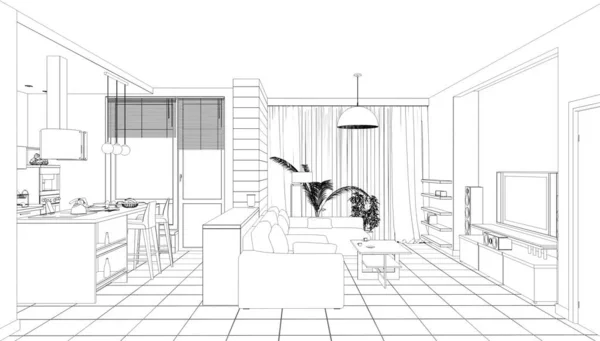 Visualización Interior Ilustración Boceto Una Casa — Foto de Stock