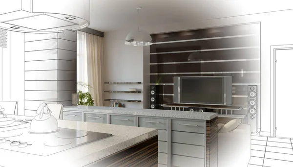 Rendering Interior Dapur Modern — Stok Foto