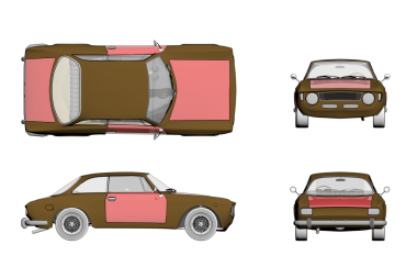 Şeffaf arkaplan, 3d illüstrasyon, cg canlandırma, şeffaf arka plan, vintage araba yan, ön ve arka görünüm