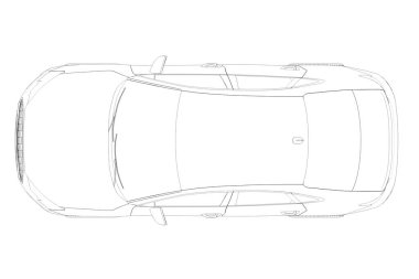 Araba çizimi, çizim, çevre çizimi, üst görünüm.