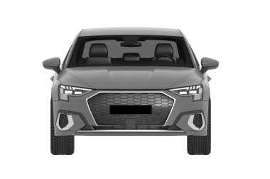 Şeffaf arkaplanda izole edilmiş gri arabanın ön görünümü, 3d illüstrasyon, cg canlandırma