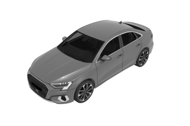 Gri araba şeffaf arkaplanda izole edildi, 3d illüstrasyon, cg canlandırma, ön sol üst görünüm