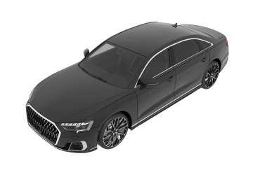 Beyaz arkaplanda izole edilmiş bir araba, 3D illüstrasyon, cg görüntüleme, kenar görünüm.