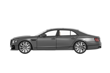 Şeffaf arkaplanda izole edilmiş siyah arabanın yan görünümü, 3d illüstrasyon, cg canlandırma