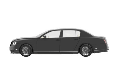 Şeffaf arkaplanda izole edilmiş siyah arabanın yan görünümü, 3d illüstrasyon, cg canlandırma