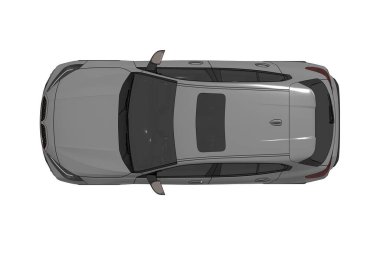 Gri araba beyaz arka planda izole edilmiş. en üstteki görünüm.