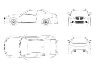 Araba çizimi, çizim, imaj çizimi. Öne, arkaya, yana, üste bak.