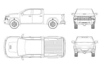 Araba çizimi, çizim, imaj çizimi. Öne, arkaya, yana, üste bak.
