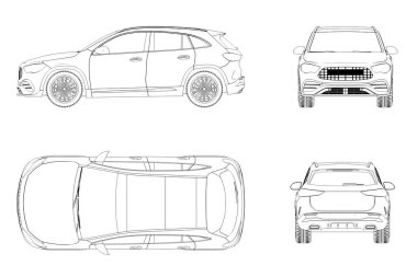 Modern arabanın ayrıntılı taslağı.