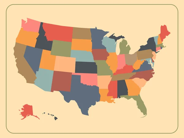 Colorido mapa político usa — Vector de stock