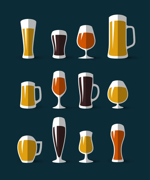 Ensemble d'icônes de verres à bière — Image vectorielle