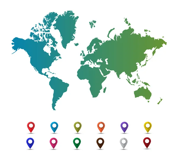 Mapa do mundo com ponteiros coloridos — Vetor de Stock