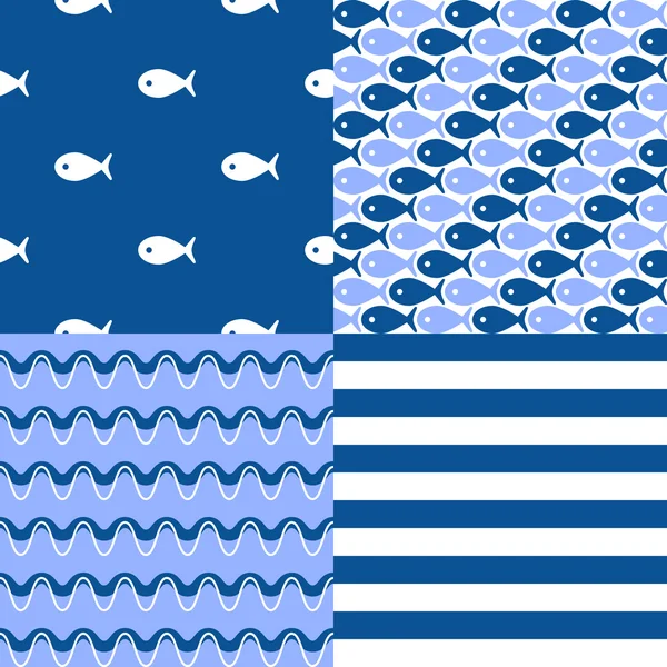 Conjunto de patrones de mar sin costura — Archivo Imágenes Vectoriales
