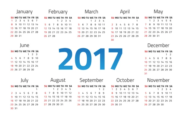 Έτος 2017 ημερολόγιο — Διανυσματικό Αρχείο