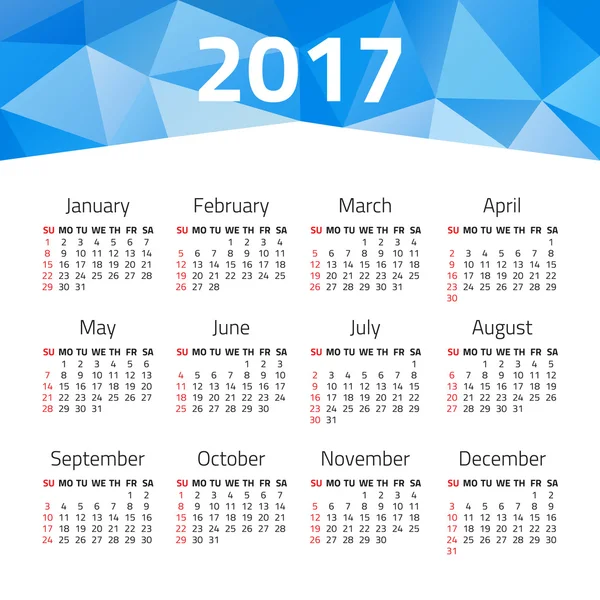 Calendario 2017 año — Vector de stock