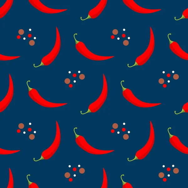 Chili sömlöst mönster. Kryddor och röd paprika bakgrund — Stock vektor