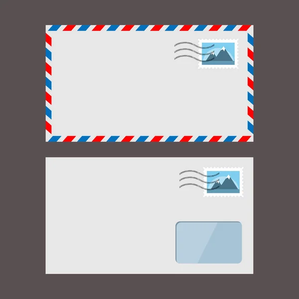 Set of vector paper envelopes. Postal envelope with stamp — Stock Vector