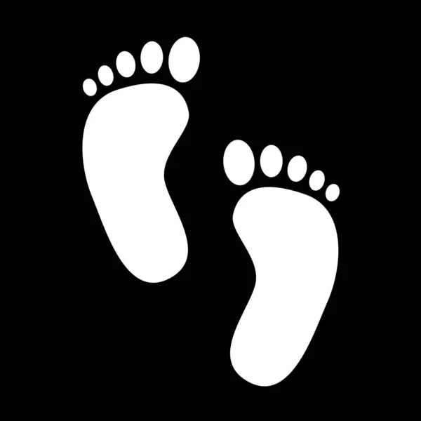 Footprint icon. Baby foot prints on black background. Vector illustration — Stock Vector