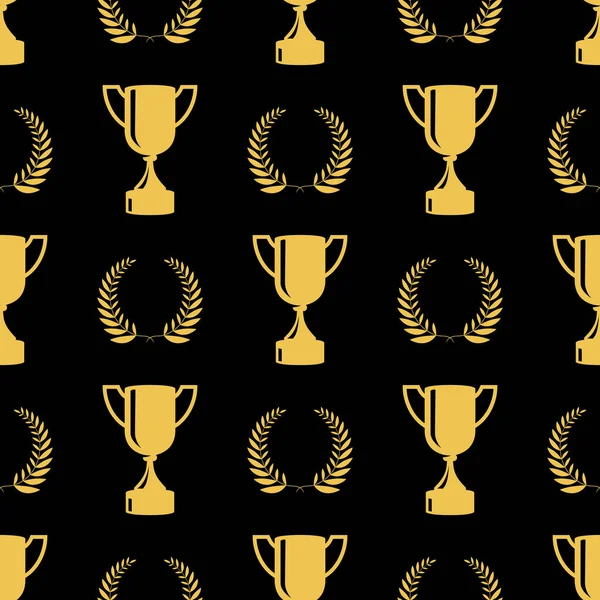 Seamless awards pattern. Gold cups on black background — Stock Vector