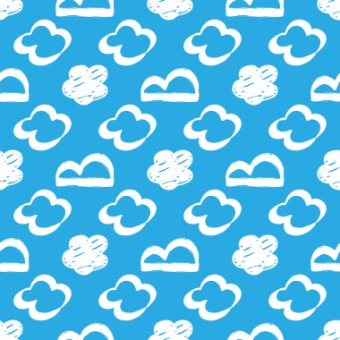 Kusursuz çizilmiş bulut deseni. Mavi arkaplanda fırça boyalı bulutlar