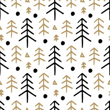 Köknar ağaçlarıyla kusursuz Noel deseni. Kış karlı orman geçmişi