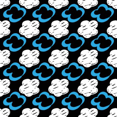 Kusursuz çizilmiş bulut deseni. Siyah arkaplanda fırça boyalı bulutlar