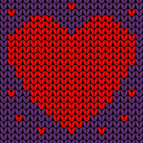 赤いハートのベクトルシームレスニットパターン。編まれた背景 — ストックベクタ