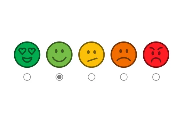 Vektor feedback undersökning ikoner. Skala av färgglada känslor leenden isolerade på en vit bakgrund — Stock vektor