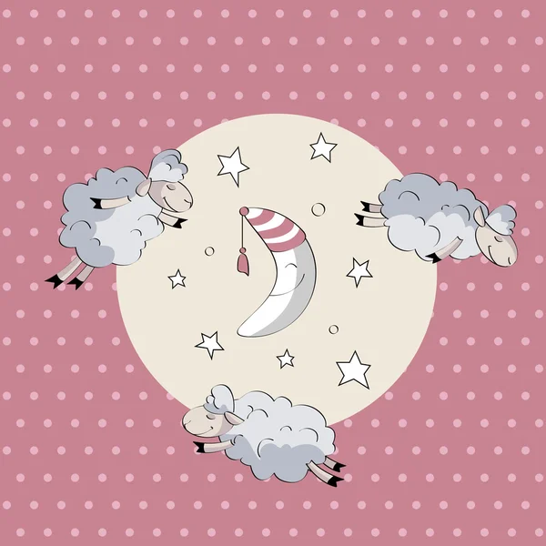 Sleeping cute sheep with moon — Stockvector