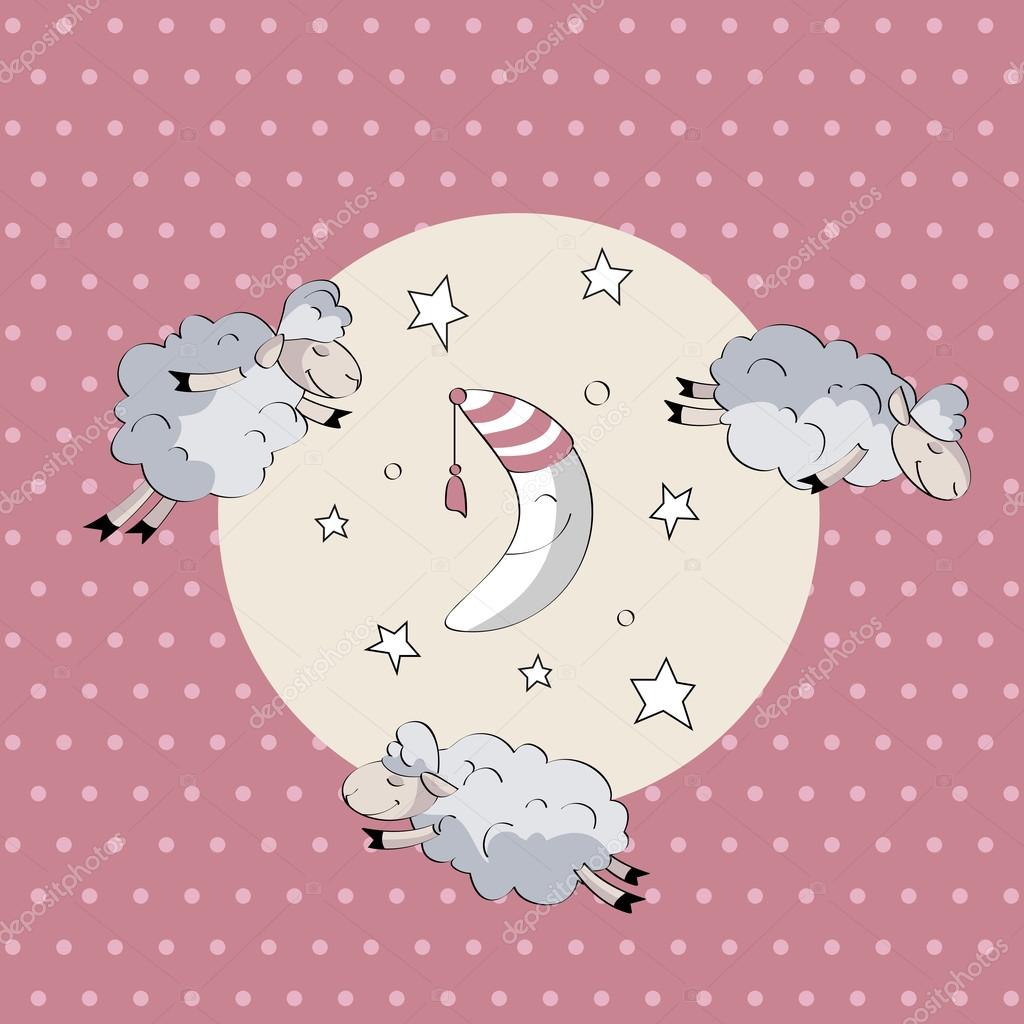 Sleeping cute sheep with moon 