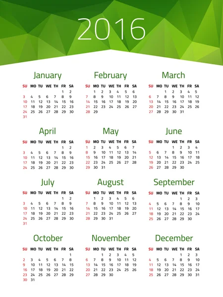 Kalender untuk tahun 2016 - Stok Vektor