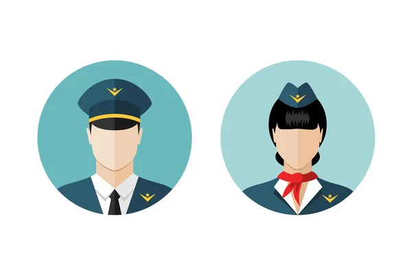 Iconos de piloto y azafata — Vector de stock