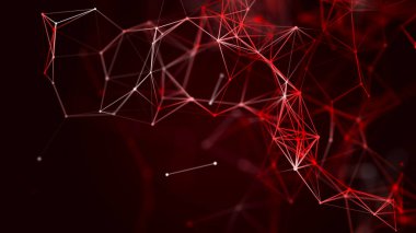  Bağlı nokta ve çizgilerle soyut renk arkaplanı. Çizgiler, noktalar, üç boyutlu uzayda düzlemler. İş sunumları için arka plan. 3B görüntüleme