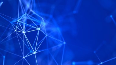 Bağlı nokta ve çizgilerle soyut renk arkaplanı. Çizgiler, noktalar, üç boyutlu uzayda düzlemler. İş sunumları için arka plan. 3B görüntüleme