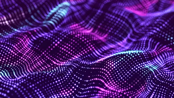 Abstract Wave Background Many Glowing Particles Musical Wave Digital Network — Stock Photo, Image