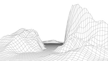 Kablo çerçeveli peyzaj. Beyaz arka planda ayrıntılı satırlar. Vektör çizimi. EPS 10