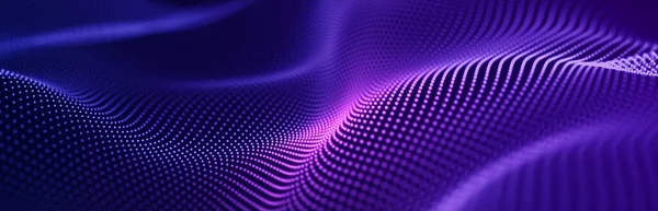 多くの輝く粒子を持つアブストラクト波背景 音楽の波 デジタルネットワークの背景 3Dレンダリング — ストック写真