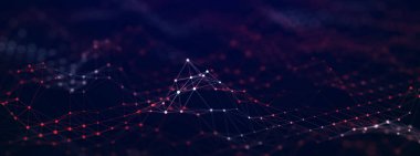 Renkli çokgen yapı. Birbirine bağlı noktalar ve çizgiler olan güzel bir çizim. Dijital ağ arka planı. Üç Boyut