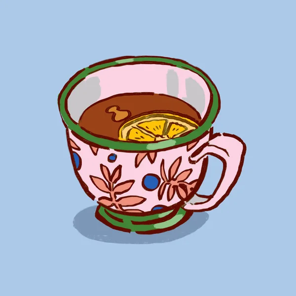 Органические Руки Нарисовал Элегантный Чашку Горячего Меда Лимон Черный Чай — стоковое фото