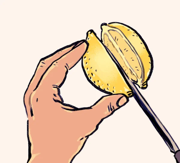 Organisches Handgezeichnetes Pov Der Hand Einer Person Die Eine Zitrone — Stockfoto