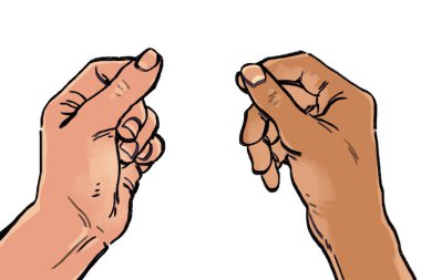 Organik el, beyaz arka planda izole edilmiş nesne olmadan el ele tutuşan insanlar çizmiş. Stok illüstrasyonu.