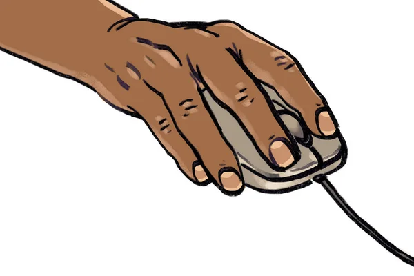 Mão Orgânica Desenhada Mão Pessoa Usando Mouse Computador Isolado Fundo — Fotografia de Stock