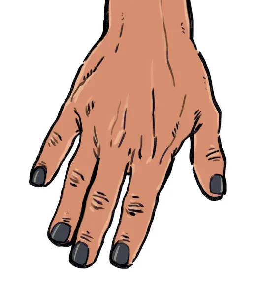 Organisk Håndtegnet Mandlig Maskulin Hånd Iført Mørkegrå Neglelak Isoleret Hvid - Stock-foto