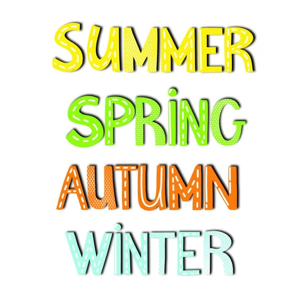 Ícones Estações Coloridas Verão Outono Inverno Texto Primavera — Fotografia de Stock