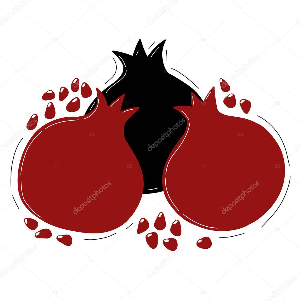 Pomegranate isolated. Red garnet illustration. Ilustration of pomegranate fruit. Garnet set