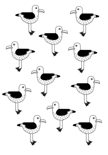 有趣的海鸥模式 手绘图解 — 图库照片