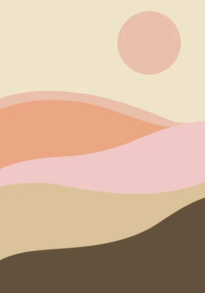 Плоский Дизайн Пастельных Волн Холмов Ландшафте Солнцем Простой Шаблон Волнами Стоковая Картинка