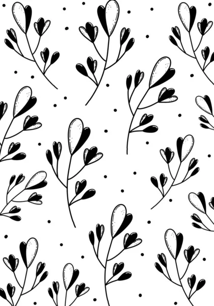 Pattern Plants Flowers Branches Black White Graphics Pattern — Stock Photo, Image
