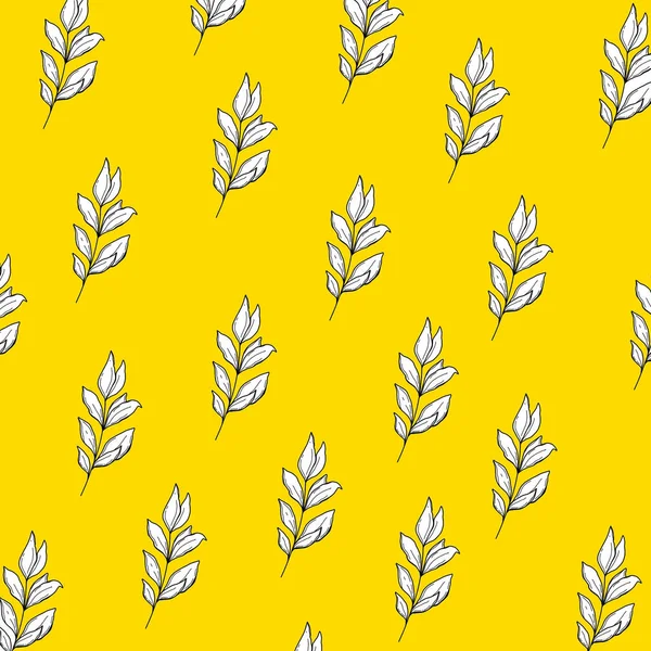 Pattern Flowers Branches Plants Yellow Background Repeated — Stock Photo, Image