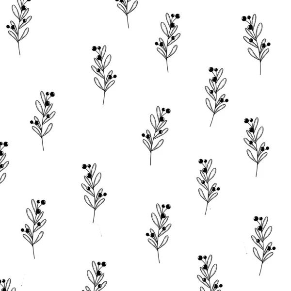 Botanical Flower Pattern Black White Illustration White Background — Stock Photo, Image